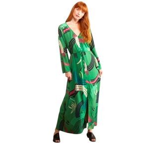 Anthropologie The Odells Green Kimono Long Sleeve‎ Maxi Dress XSP